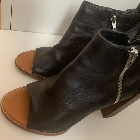 Dolce Vita Black Peep Toe Bootie With Wood Heel - Picture 8 of 15